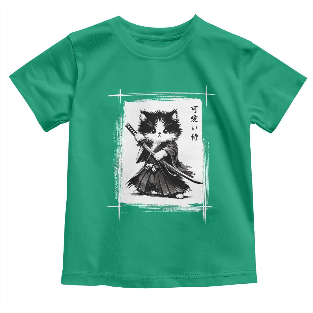 Vintage Japanese Art Samurai Cat Toddler T Shirt Sumie Kawaii Cat Lover Gift