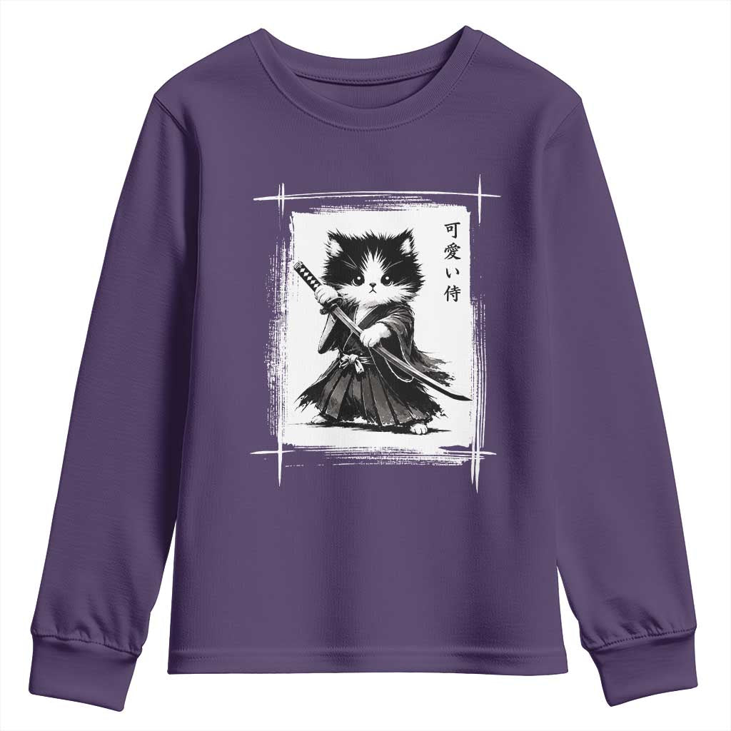 Vintage Japanese Art Samurai Cat Youth Sweatshirt Sumie Kawaii Cat Lover Gift
