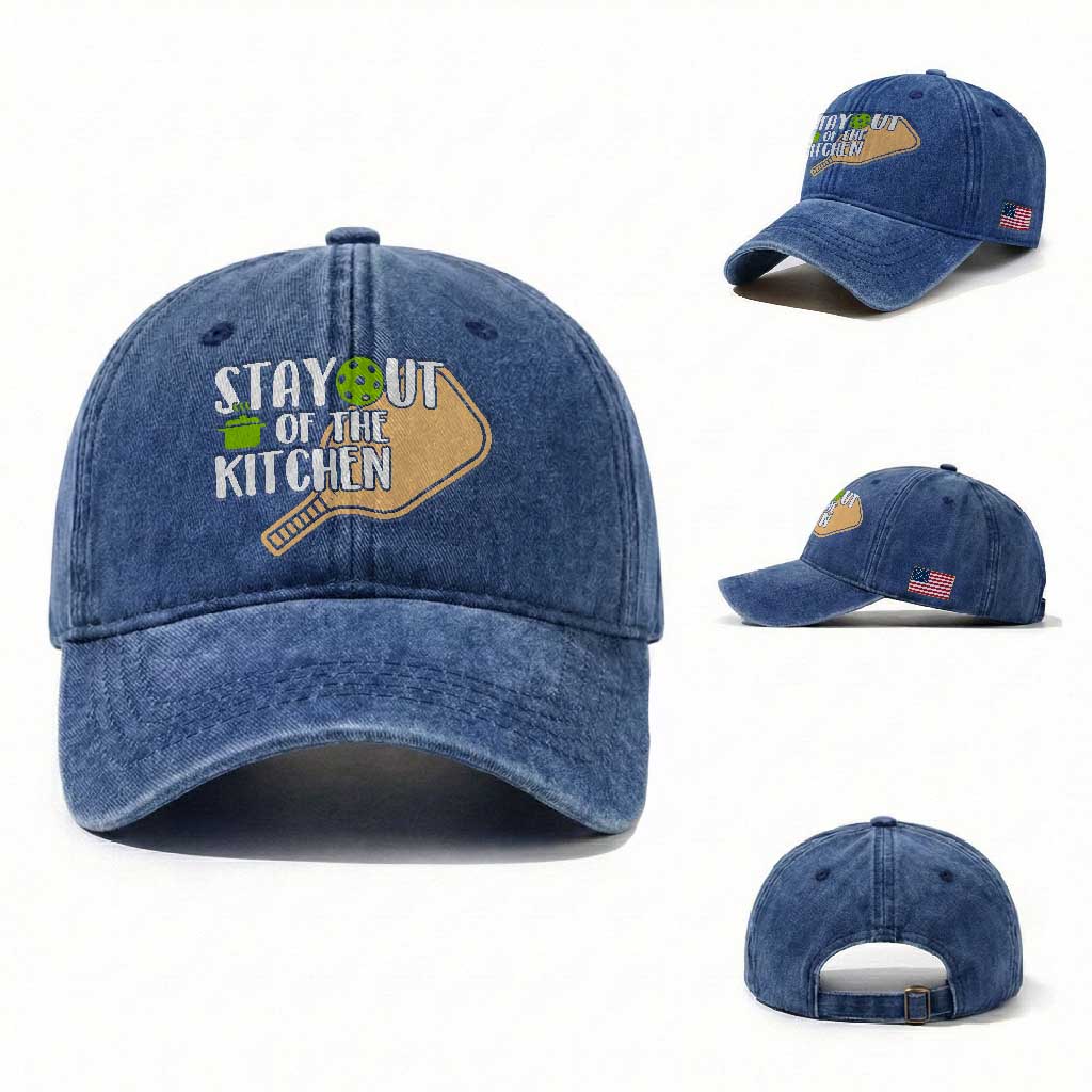 Funny Pickleball Washed Cotton Baseball Cap Stay Out Of The Kitchen