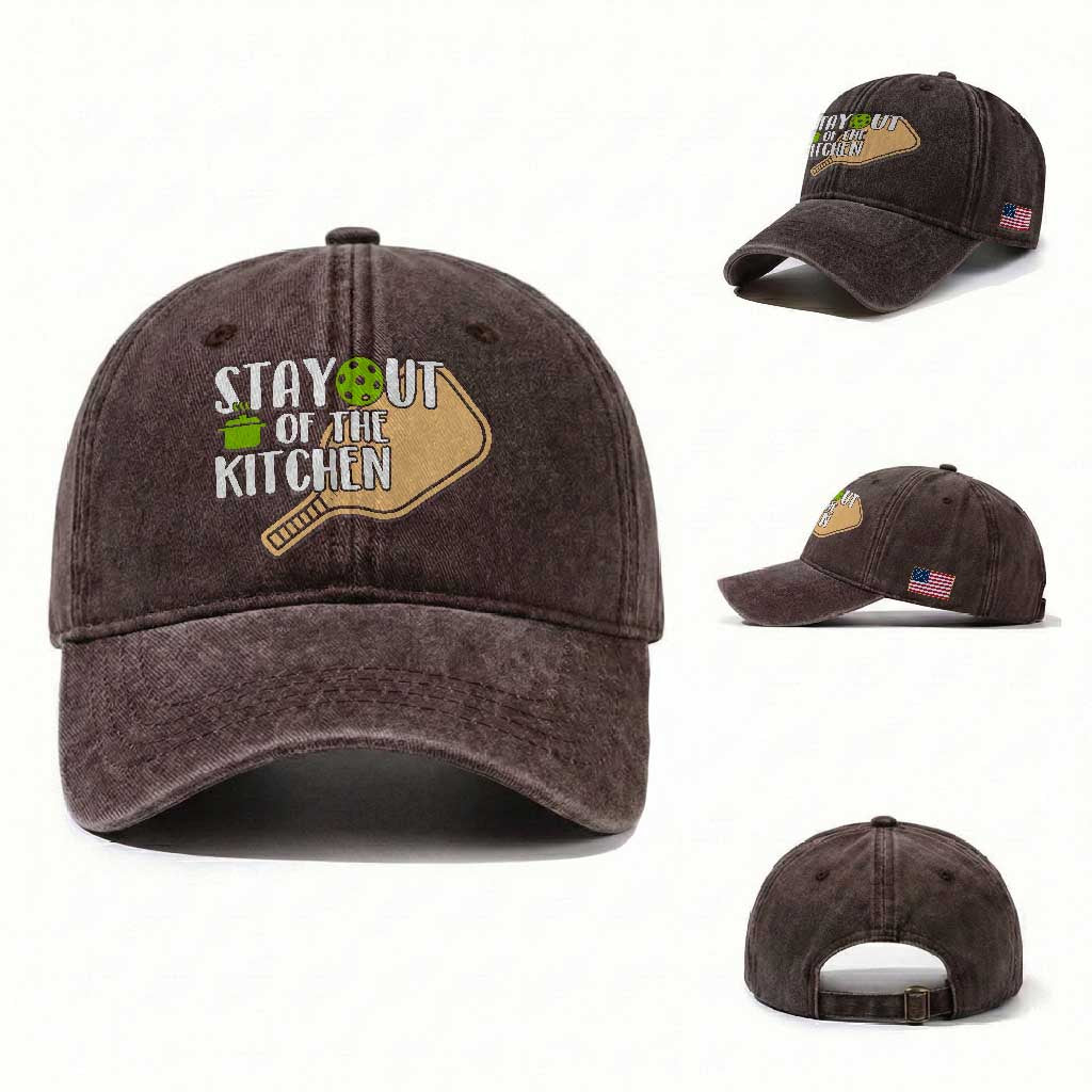 Funny Pickleball Washed Cotton Baseball Cap Stay Out Of The Kitchen