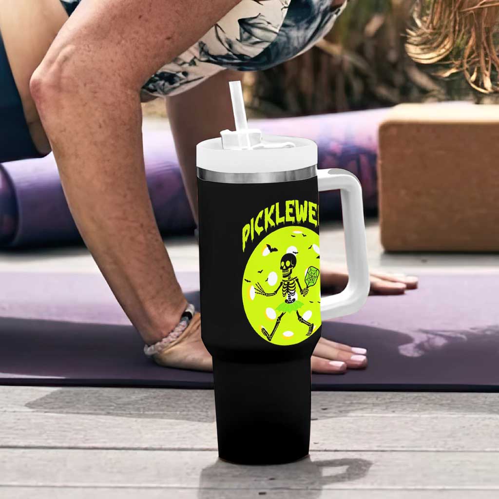 Funny Halloween Pickleball Lovers Tumbler With Handle Pickleween