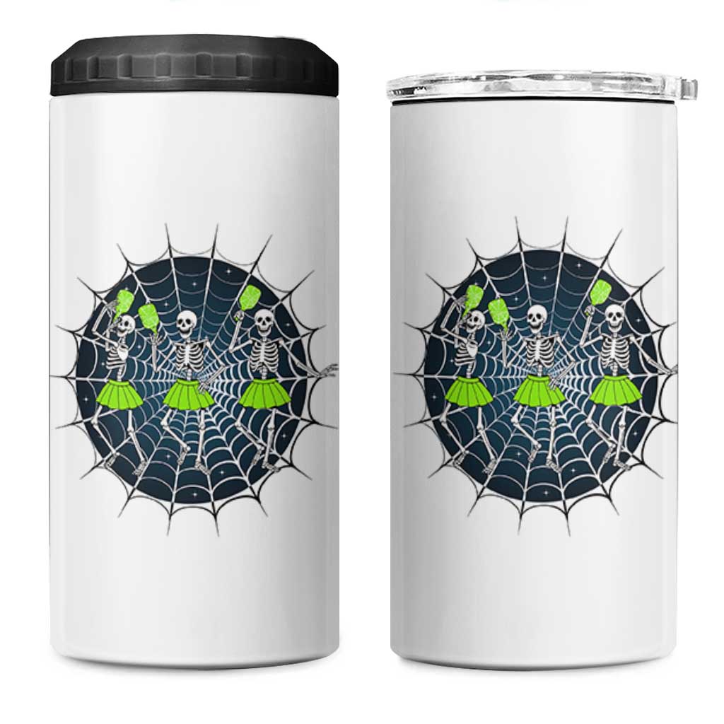 Funny Dancing Skeletons 4 in 1 Can Cooler Tumbler Pickleball Halloween Gift