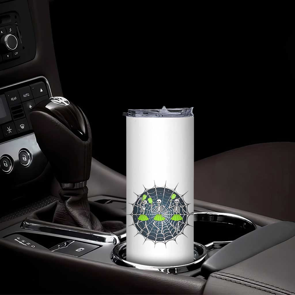 Funny Dancing Skeletons Skinny Tumbler Pickleball Halloween Gift