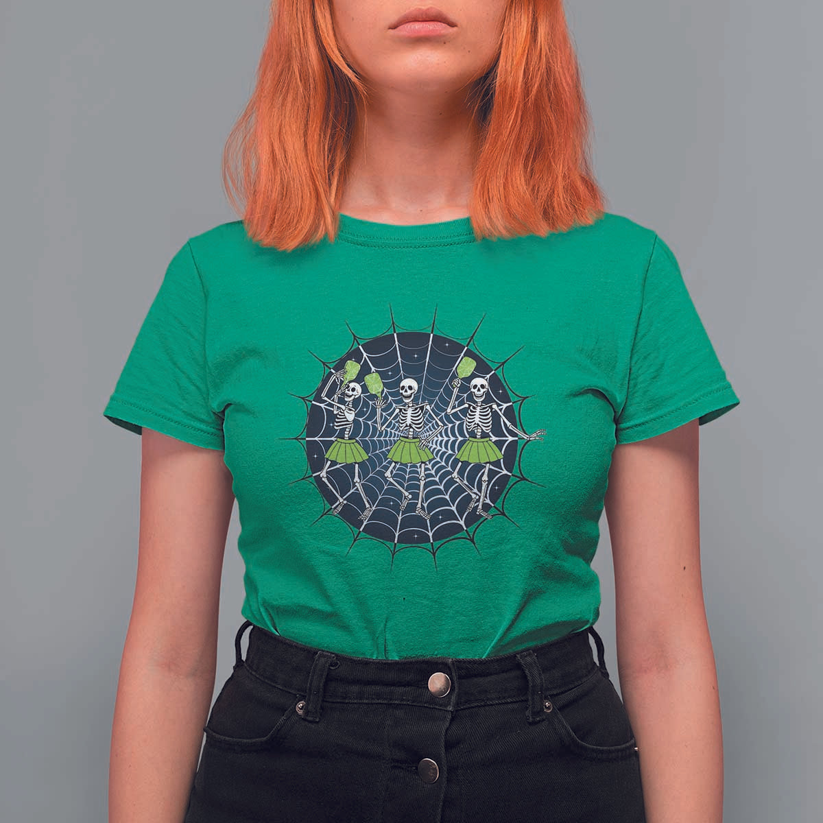 Funny Dancing Skeletons T Shirt For Women Pickleball Halloween Gift - Wonder Print Shop
