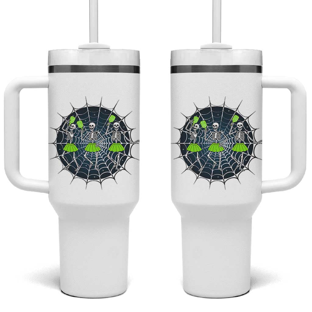 Funny Dancing Skeletons Tumbler With Handle Pickleball Halloween Gift