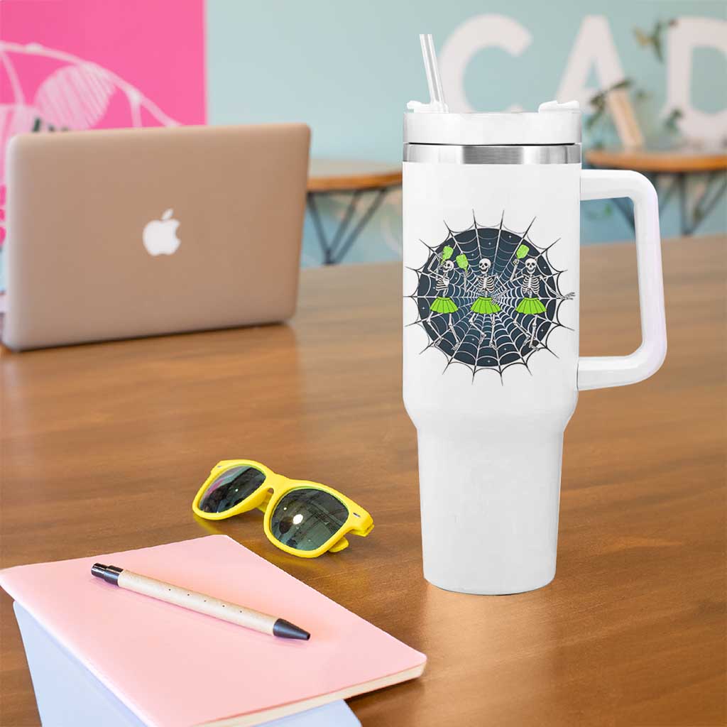 Funny Dancing Skeletons Tumbler With Handle Pickleball Halloween Gift