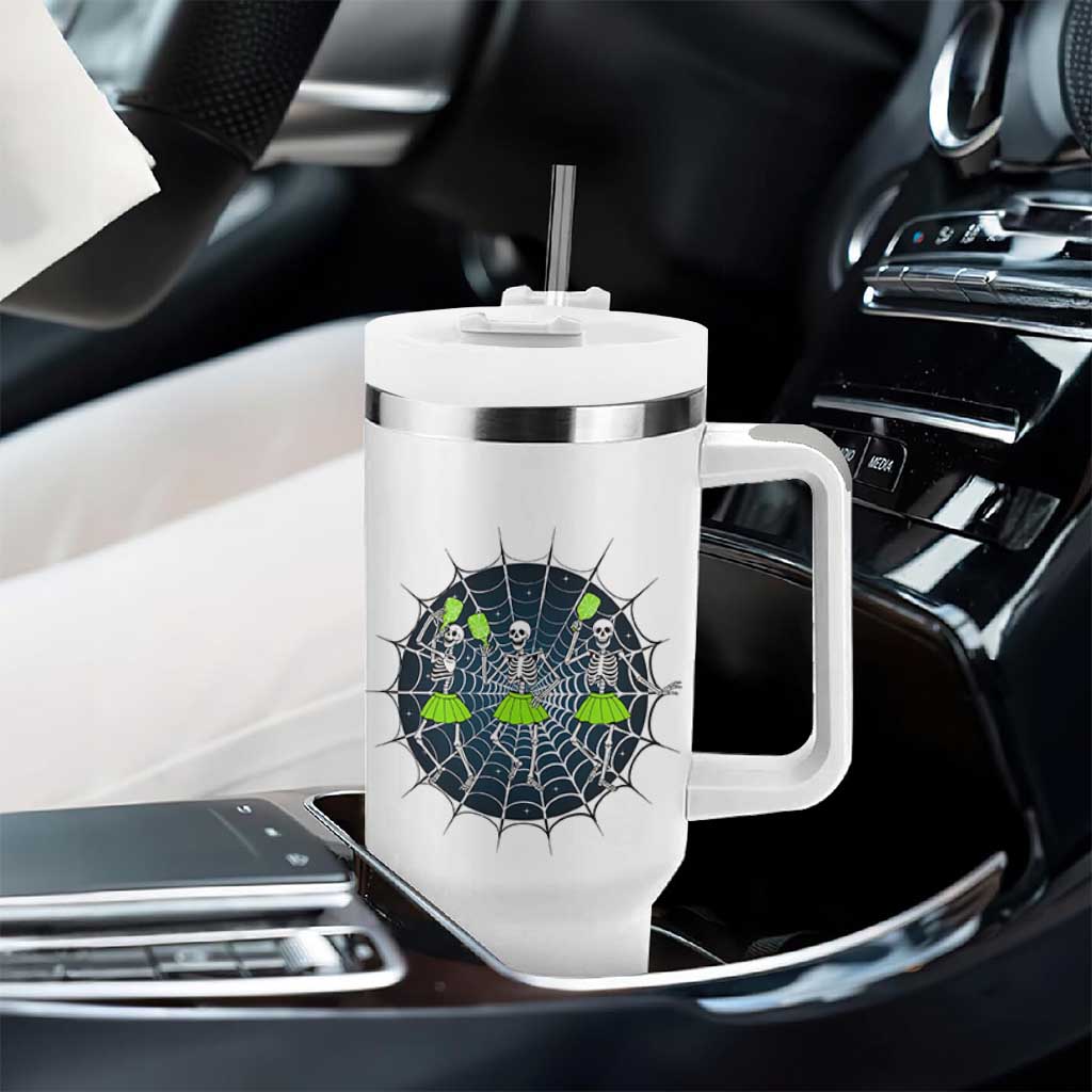 Funny Dancing Skeletons Tumbler With Handle Pickleball Halloween Gift