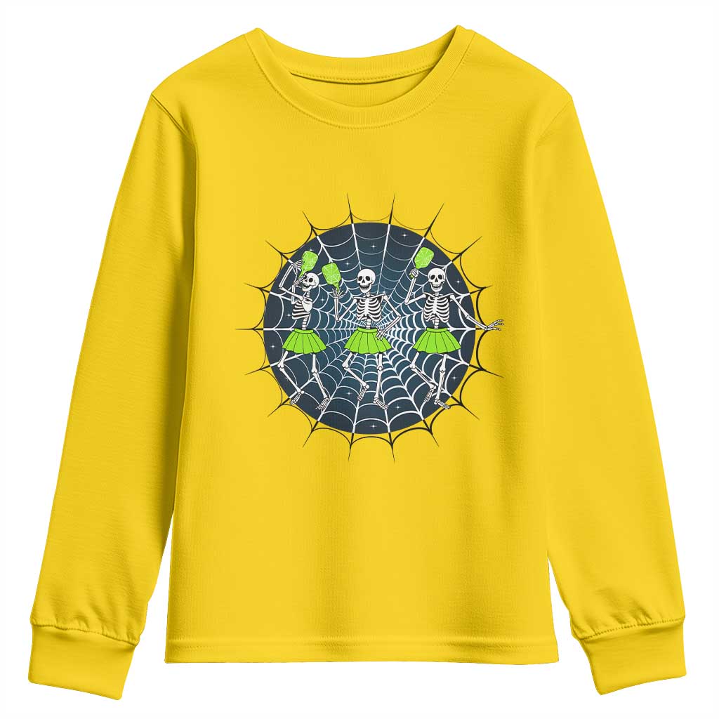 Funny Dancing Skeletons Youth Sweatshirt Pickleball Halloween Gift - Wonder Print Shop