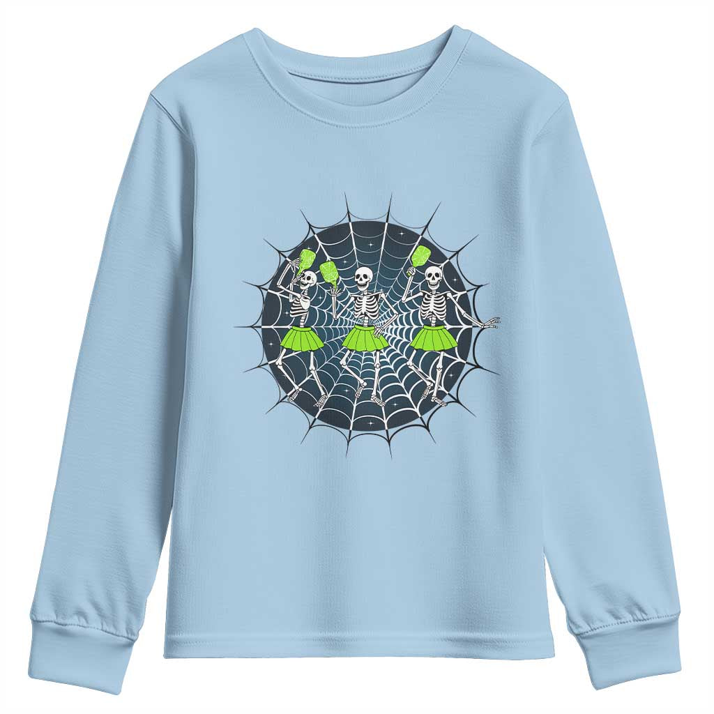 Funny Dancing Skeletons Youth Sweatshirt Pickleball Halloween Gift - Wonder Print Shop