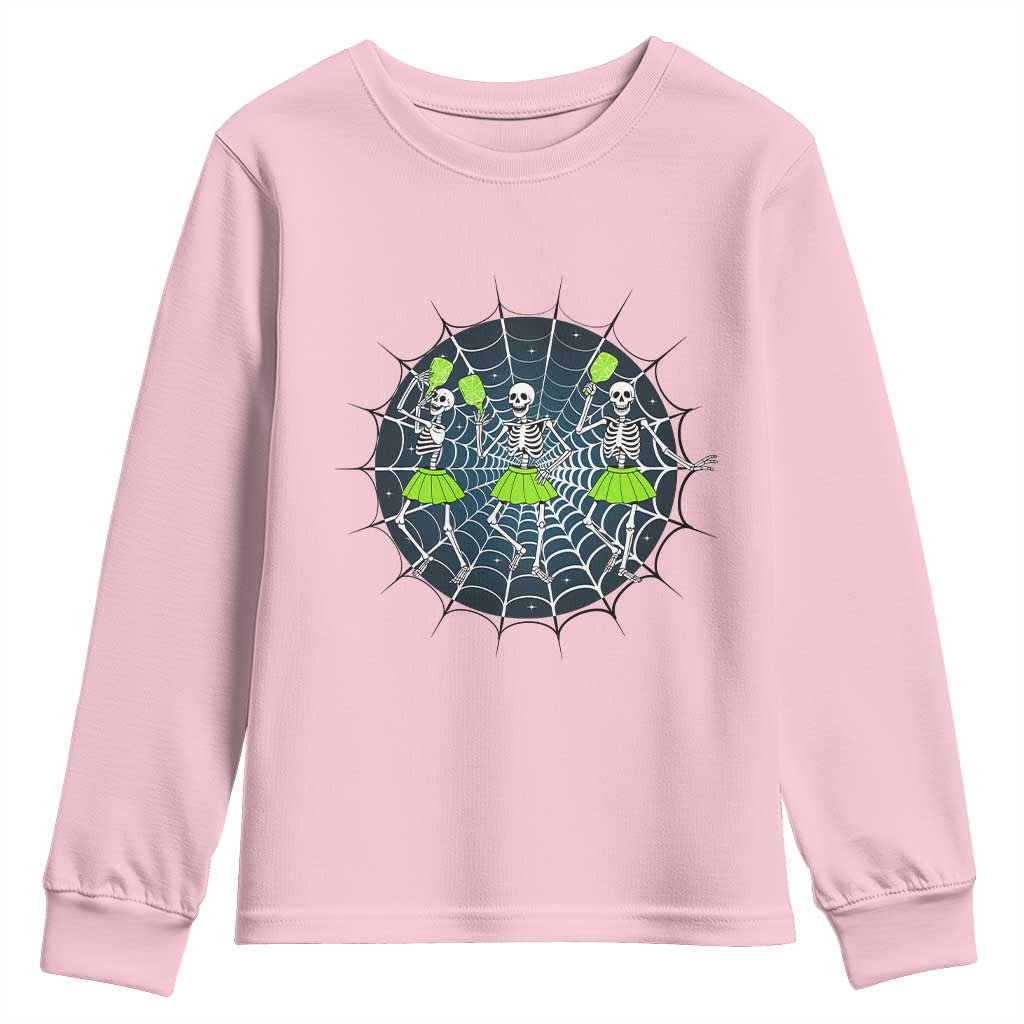 Funny Dancing Skeletons Youth Sweatshirt Pickleball Halloween Gift - Wonder Print Shop
