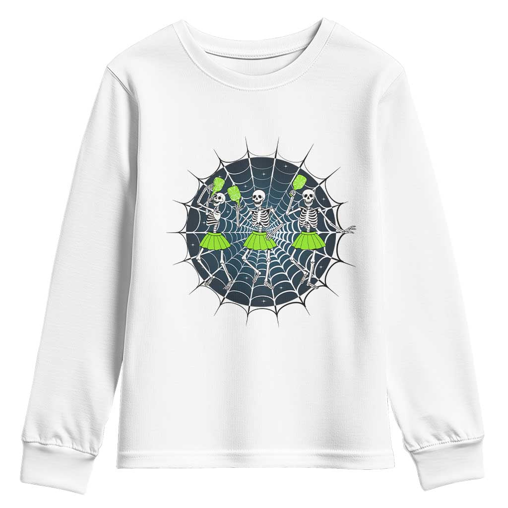 Funny Dancing Skeletons Youth Sweatshirt Pickleball Halloween Gift - Wonder Print Shop