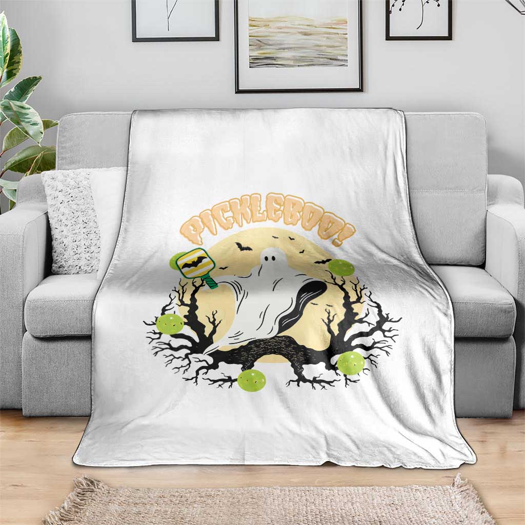 Funny Halloween Pickleball Throw Blanket Pickleboo Ghost Costume - Wonder Print Shop