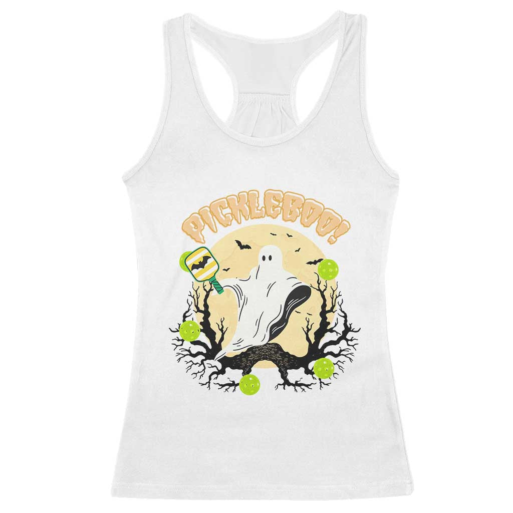 Funny Halloween Pickleball Racerback Tank Top Pickleboo Ghost Costume - Wonder Print Shop