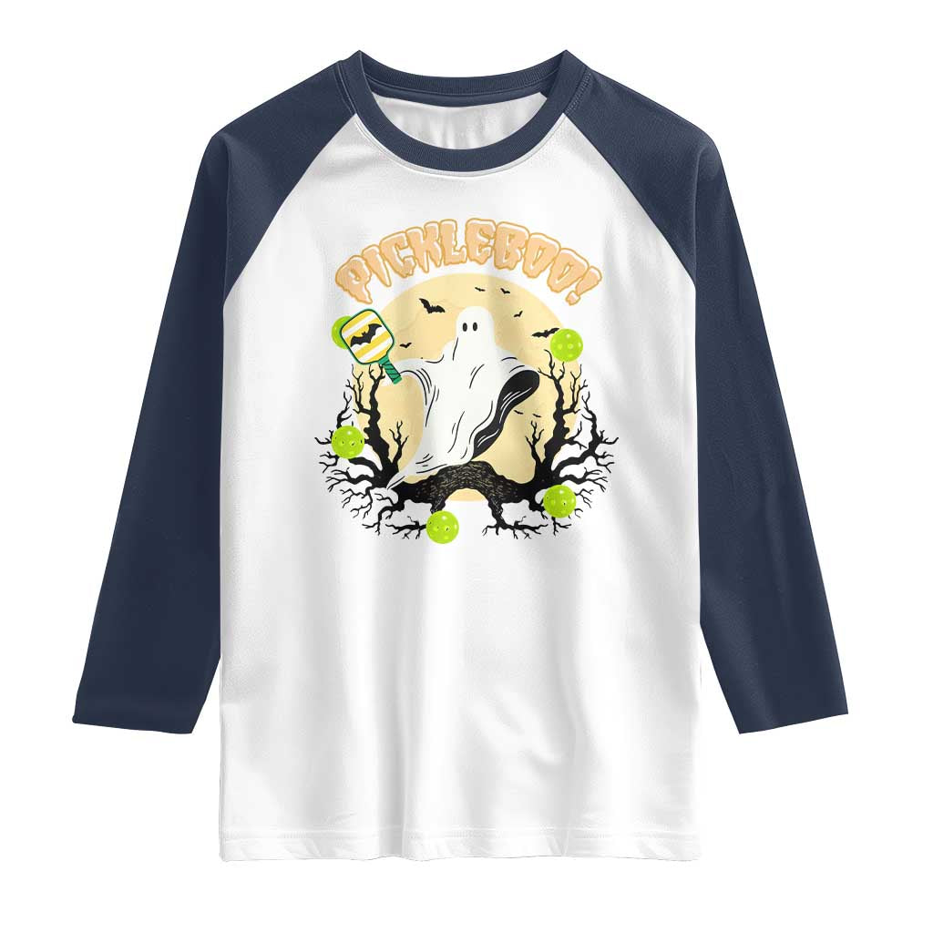 Funny Halloween Pickleball Raglan Shirt Pickleboo Ghost Costume - Wonder Print Shop