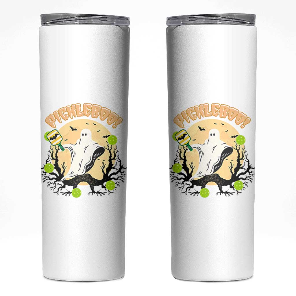 Funny Halloween Pickleball Skinny Tumbler Pickleboo Ghost Costume