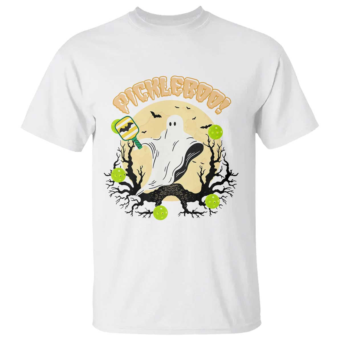 Funny Halloween Pickleball T Shirt Pickleboo Ghost Costume - Wonder Print Shop