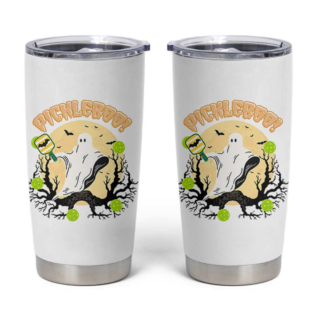 Funny Halloween Pickleball Tumbler Cup Pickleboo Ghost Costume