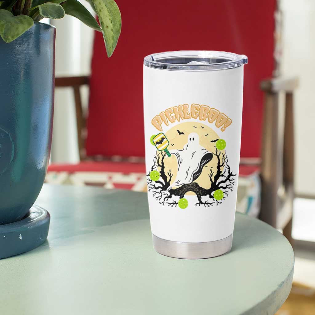 Funny Halloween Pickleball Tumbler Cup Pickleboo Ghost Costume