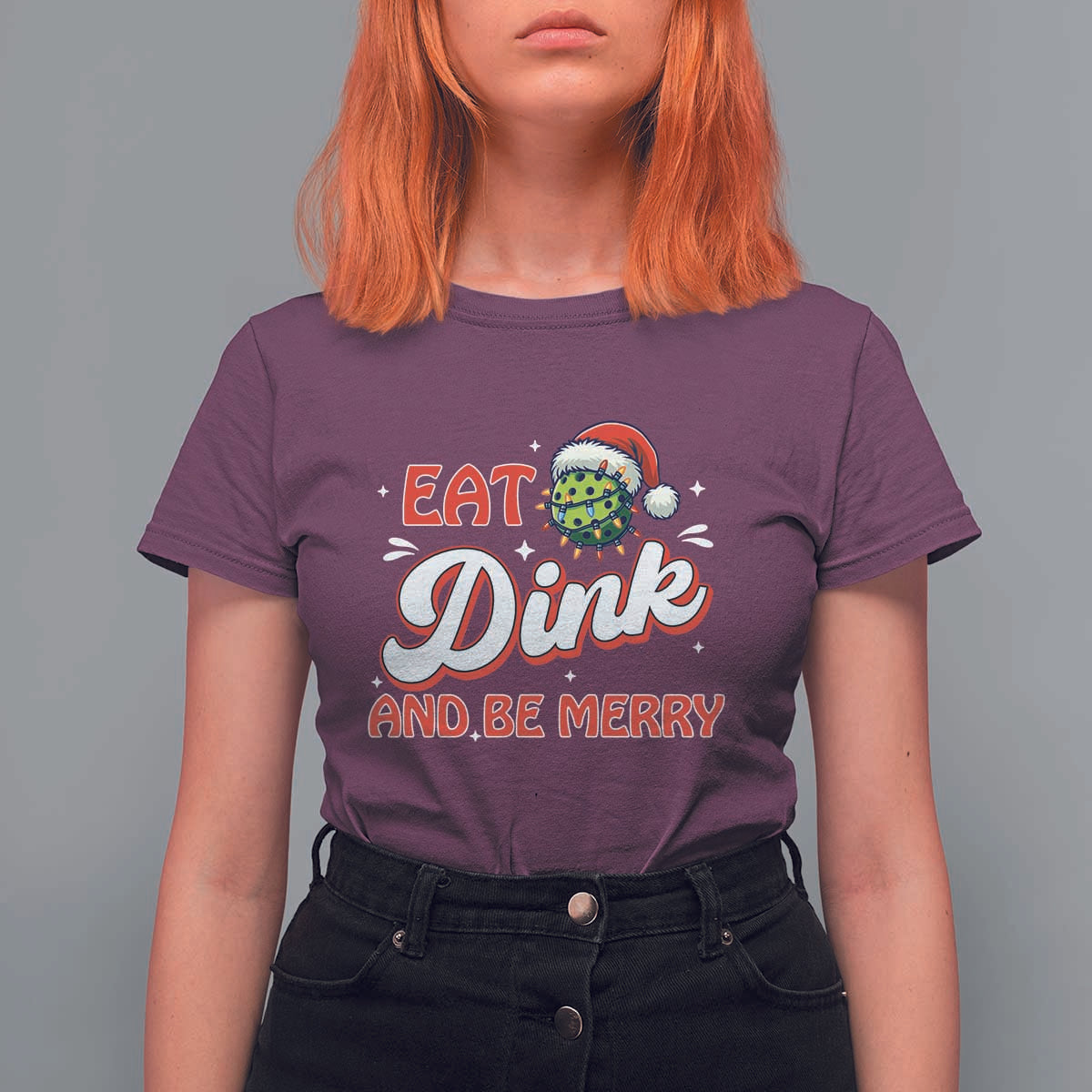 Funny Pickleball Christmas T Shirt For Women Eat Dink And Be Merry - Wonder Print Shop