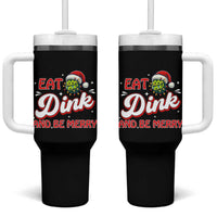 Funny Pickleball Christmas Tumbler With Handle Eat Dink And Be Merry