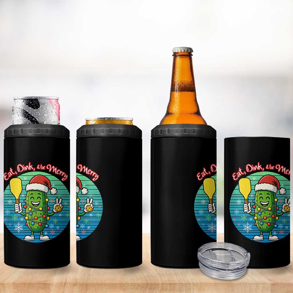 Funny Pickleball Christmas 4 in 1 Can Cooler Tumbler Eat Dink And Be Merry Gift For Players