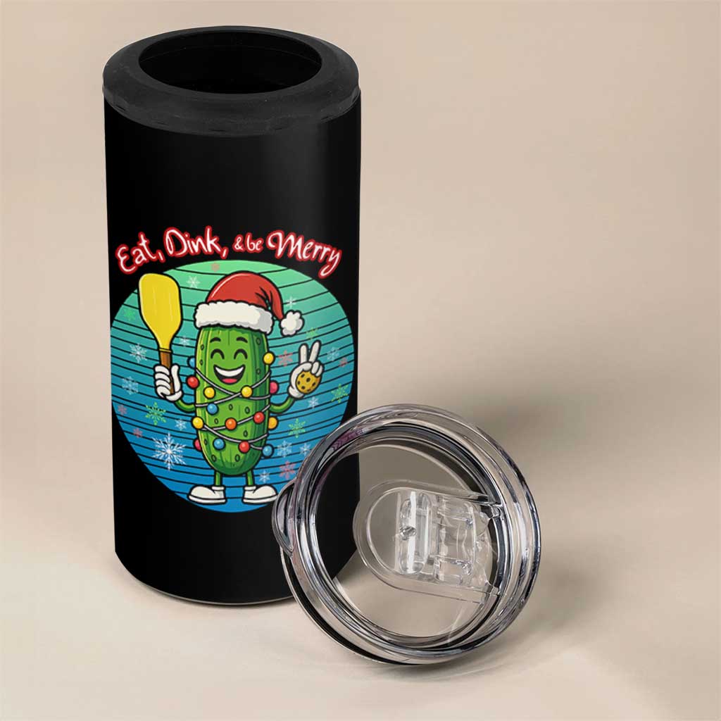 Funny Pickleball Christmas 4 in 1 Can Cooler Tumbler Eat Dink And Be Merry Gift For Players