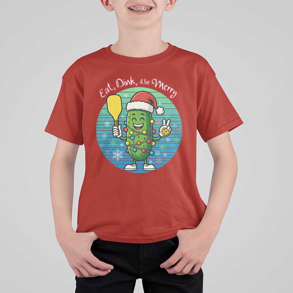 Funny Pickleball Christmas T Shirt For Kid Eat Dink And Be Merry Gift For Players - Wonder Print Shop