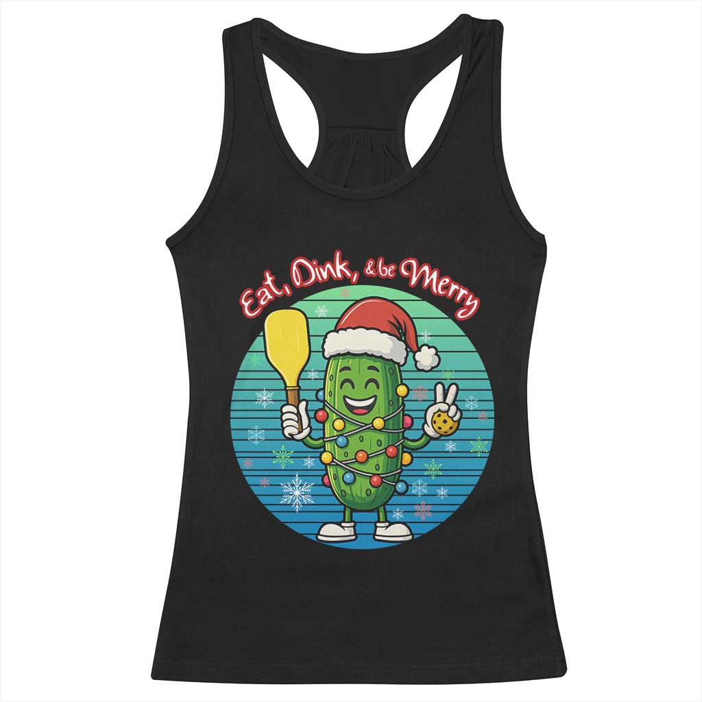 Funny Pickleball Christmas Racerback Tank Top Eat Dink And Be Merry Gift For Players - Wonder Print Shop