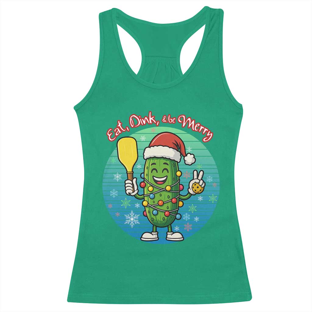 Funny Pickleball Christmas Racerback Tank Top Eat Dink And Be Merry Gift For Players - Wonder Print Shop