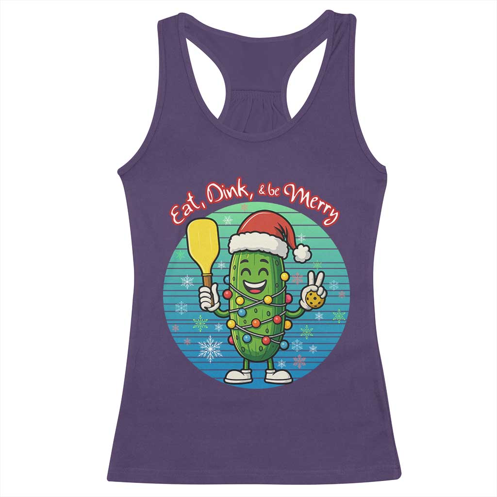 Funny Pickleball Christmas Racerback Tank Top Eat Dink And Be Merry Gift For Players - Wonder Print Shop