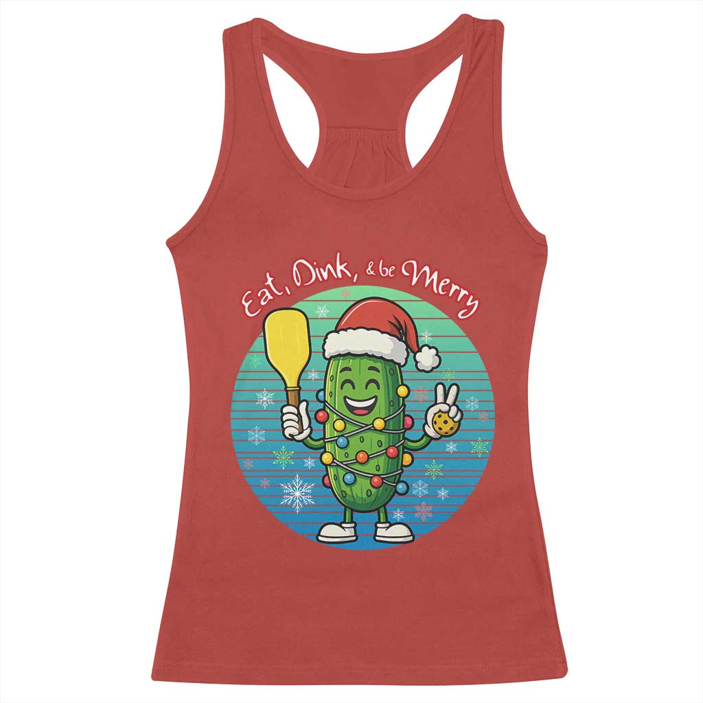 Funny Pickleball Christmas Racerback Tank Top Eat Dink And Be Merry Gift For Players - Wonder Print Shop