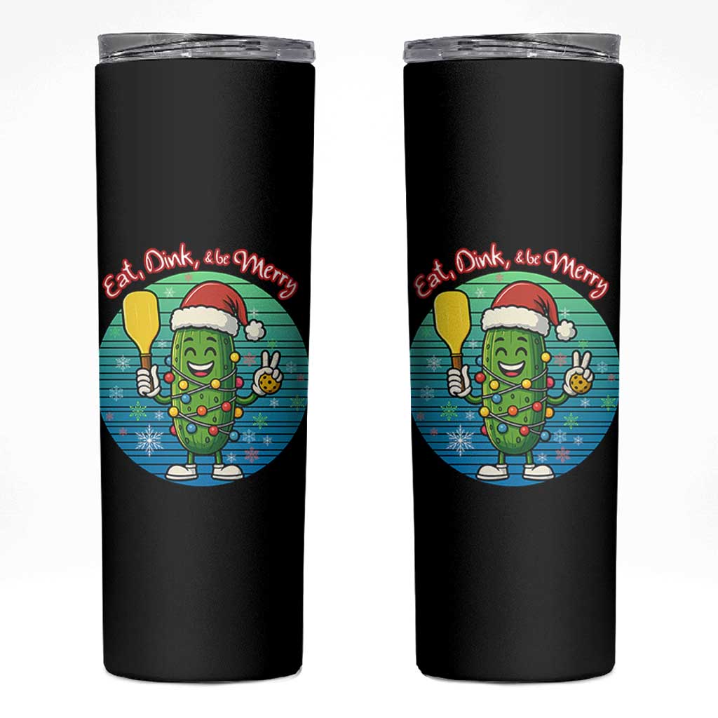 Funny Pickleball Christmas Skinny Tumbler Eat Dink And Be Merry Gift For Players