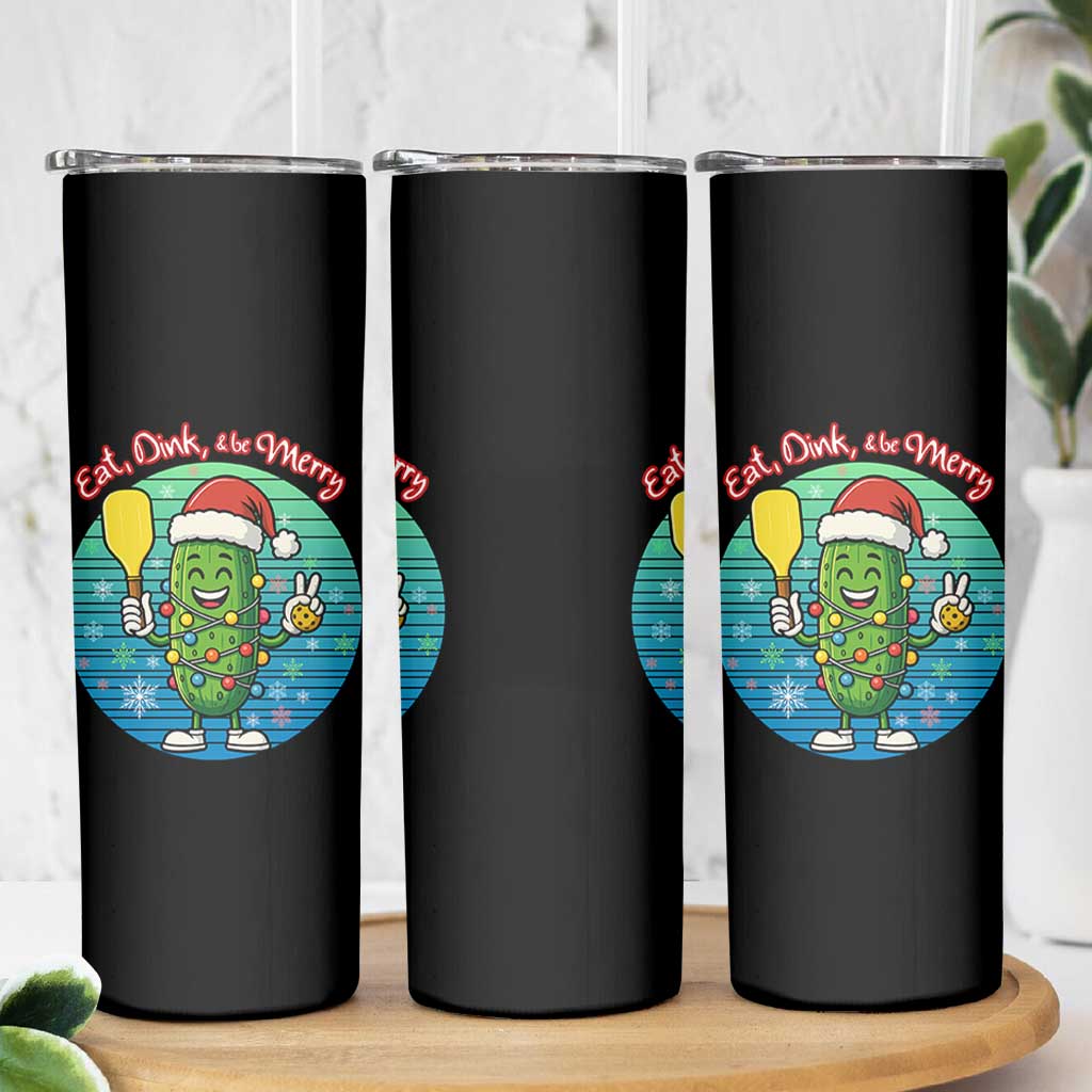 Funny Pickleball Christmas Skinny Tumbler Eat Dink And Be Merry Gift For Players