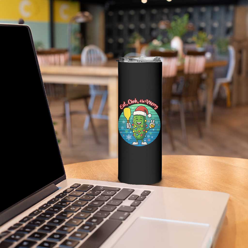 Funny Pickleball Christmas Skinny Tumbler Eat Dink And Be Merry Gift For Players