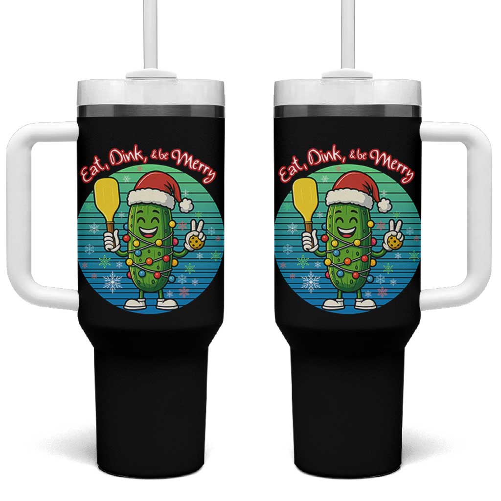 Funny Pickleball Christmas Tumbler With Handle Eat Dink And Be Merry Gift For Players
