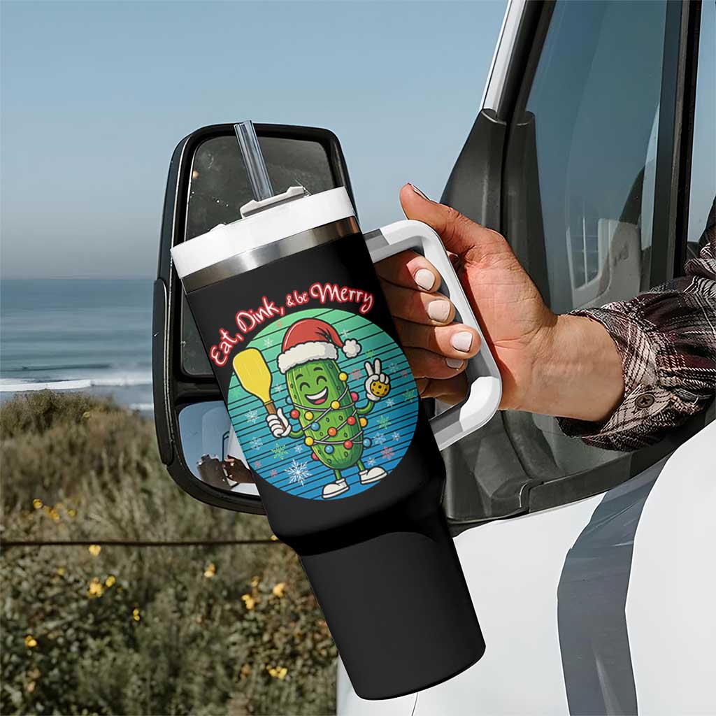 Funny Pickleball Christmas Tumbler With Handle Eat Dink And Be Merry Gift For Players