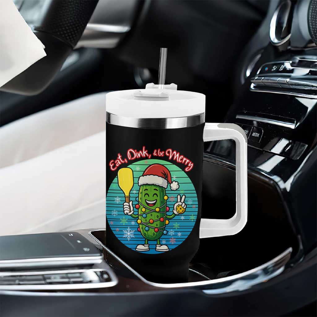 Funny Pickleball Christmas Tumbler With Handle Eat Dink And Be Merry Gift For Players