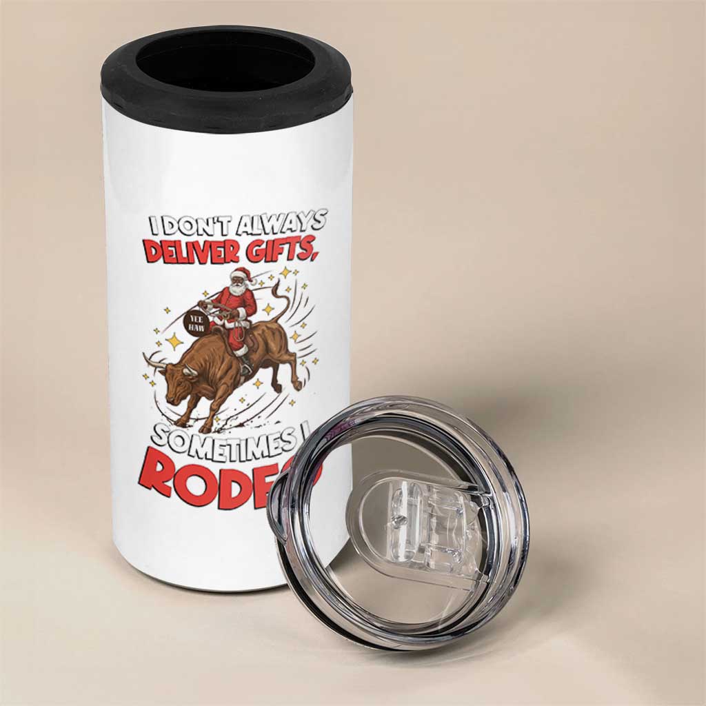 Funny Black Santa Bull Riding Christmas 4 in 1 Can Cooler Tumbler I Do Not Deliver Gifts I Rodeo - Wonder Print Shop