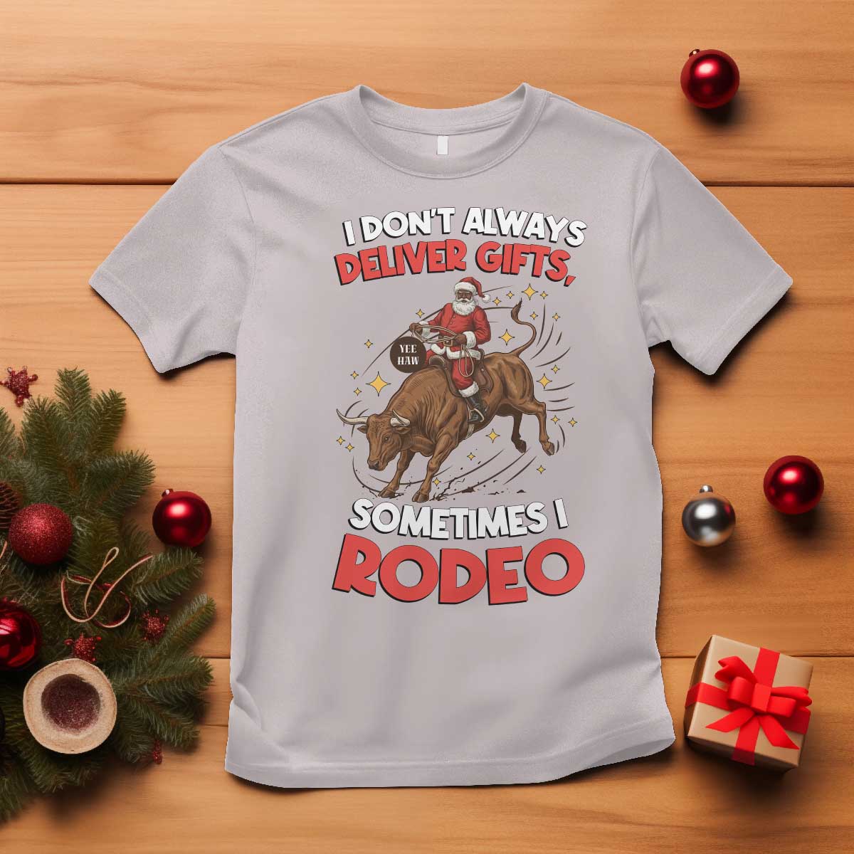 Funny Black Santa Bull Riding Christmas T Shirt I Do Not Deliver Gifts I Rodeo - Wonder Print Shop