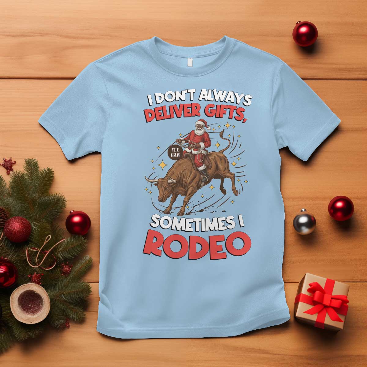 Funny Black Santa Bull Riding Christmas T Shirt I Do Not Deliver Gifts I Rodeo - Wonder Print Shop