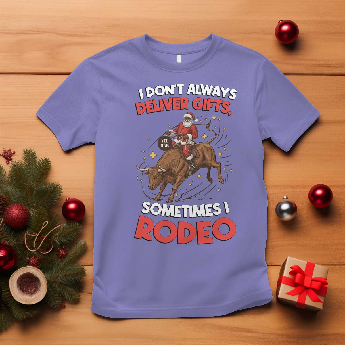 Funny Black Santa Bull Riding Christmas T Shirt I Do Not Deliver Gifts I Rodeo - Wonder Print Shop