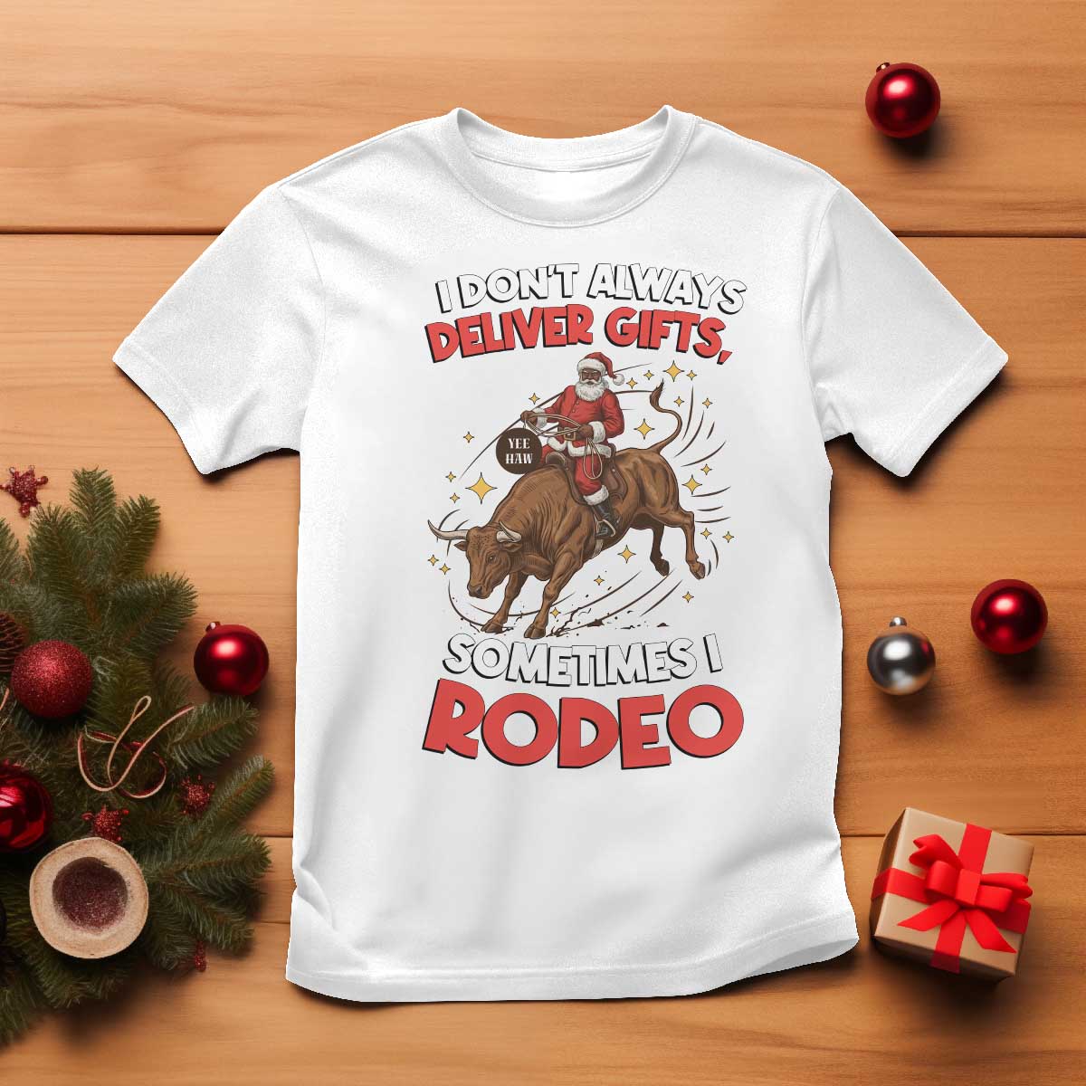 Funny Black Santa Bull Riding Christmas T Shirt I Do Not Deliver Gifts I Rodeo - Wonder Print Shop