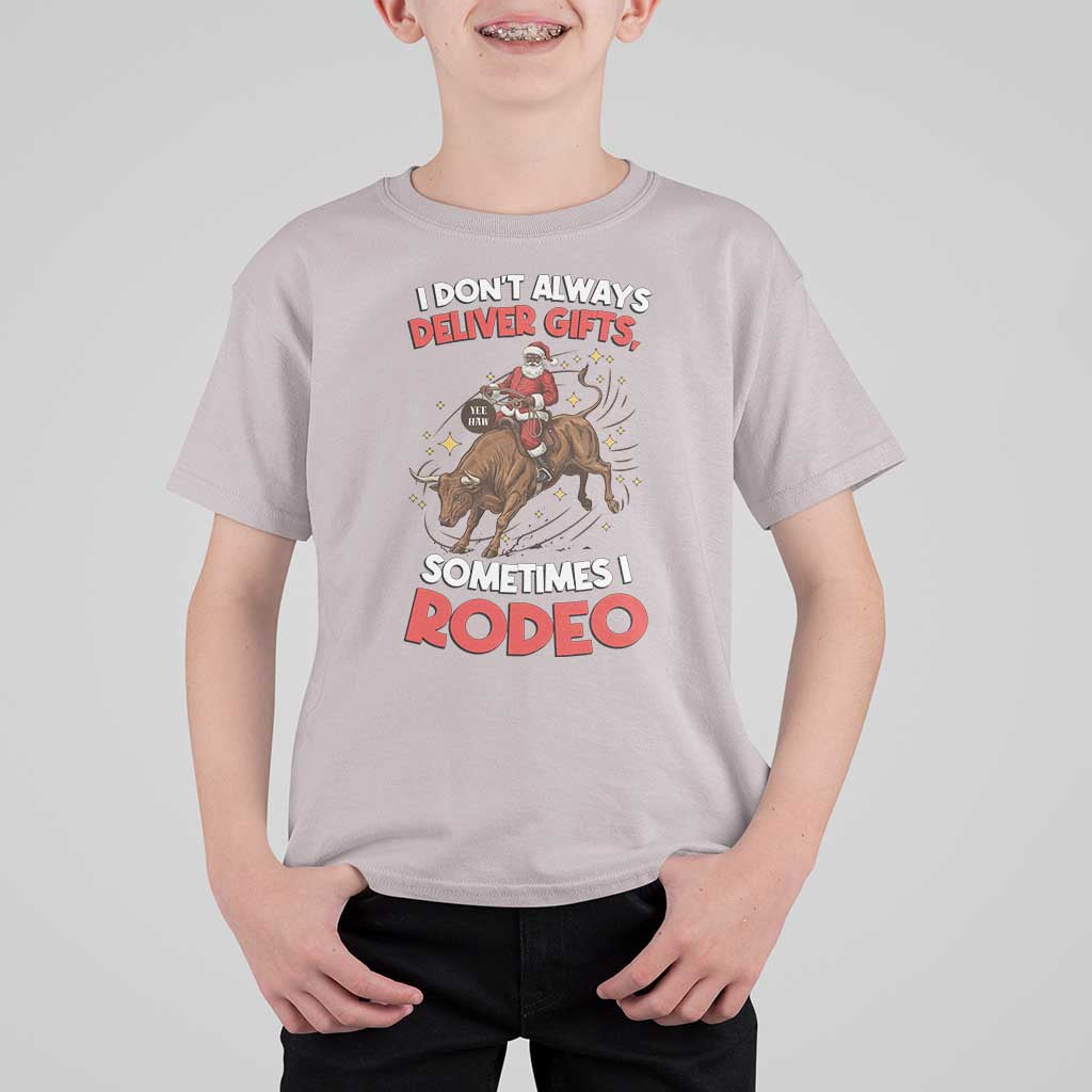 Funny Black Santa Bull Riding Christmas T Shirt For Kid I Do Not Deliver Gifts I Rodeo - Wonder Print Shop