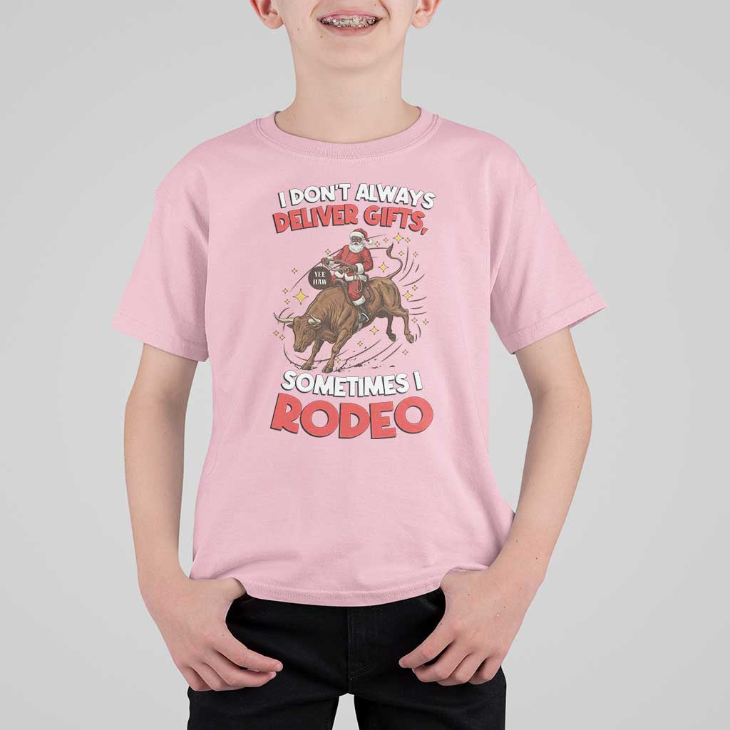 Funny Black Santa Bull Riding Christmas T Shirt For Kid I Do Not Deliver Gifts I Rodeo - Wonder Print Shop