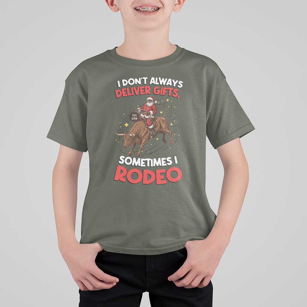 Funny Black Santa Bull Riding Christmas T Shirt For Kid I Do Not Deliver Gifts I Rodeo - Wonder Print Shop