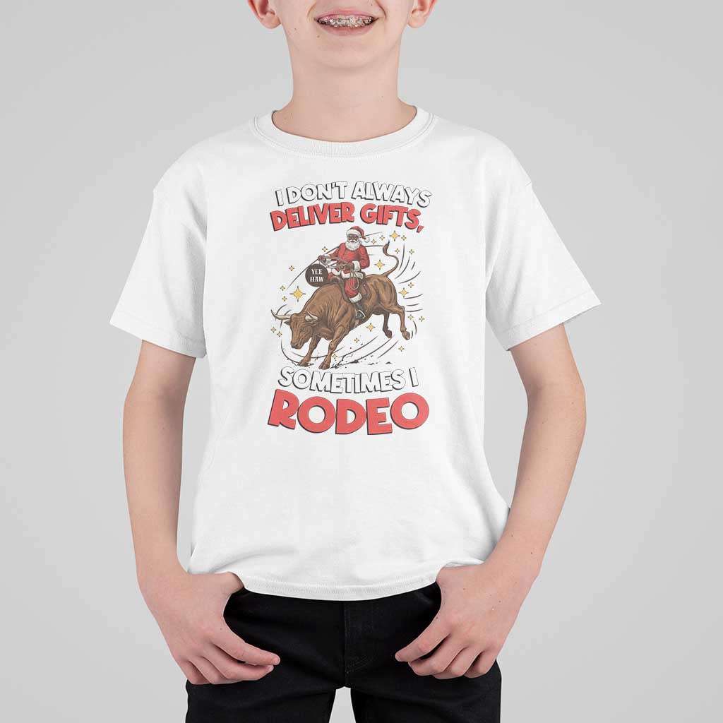 Funny Black Santa Bull Riding Christmas T Shirt For Kid I Do Not Deliver Gifts I Rodeo - Wonder Print Shop