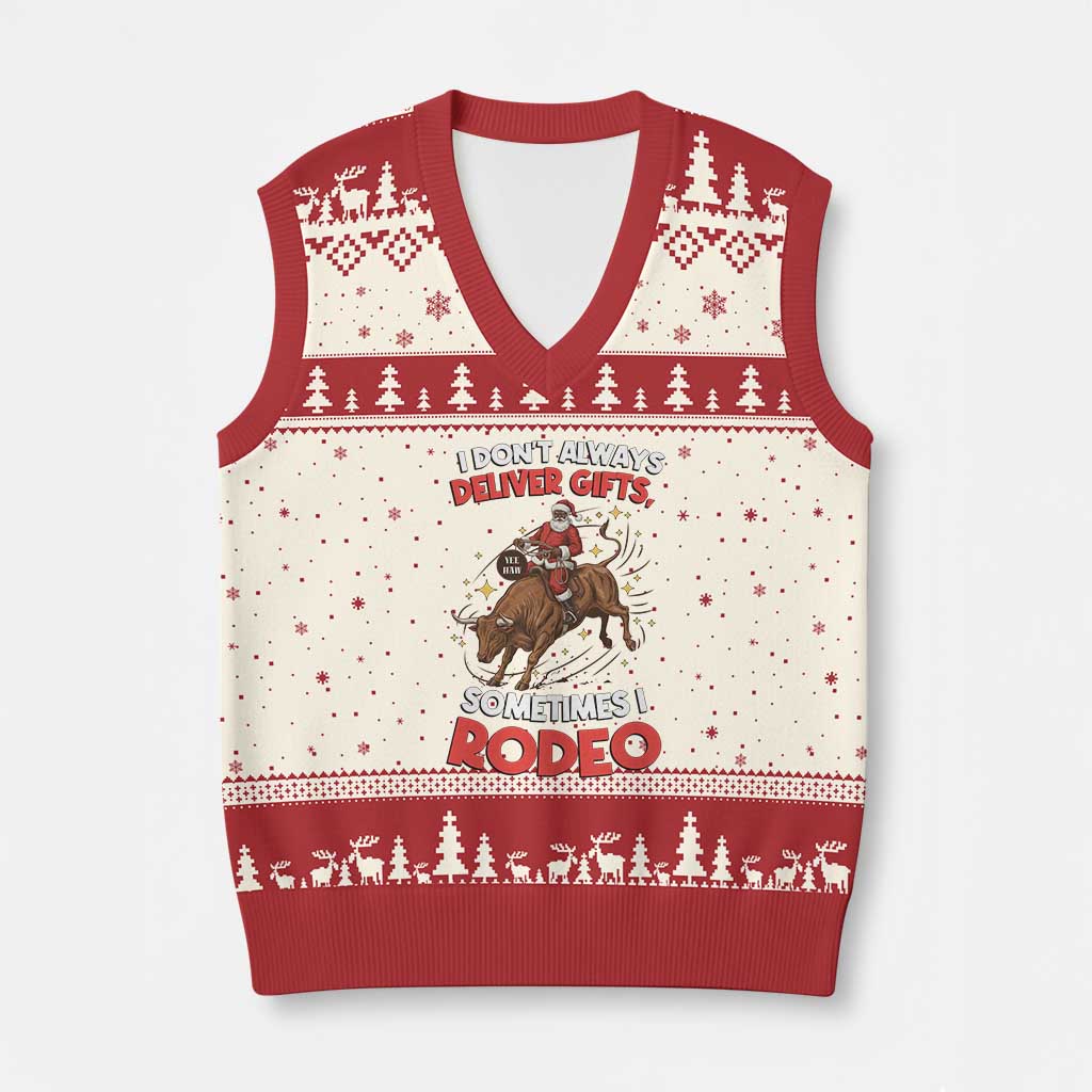 Funny Black Santa Bull Riding Xmas V-Neck Knit Sweater Vest I Do Not Deliver Gifts I Rodeo - Wonder Print Shop