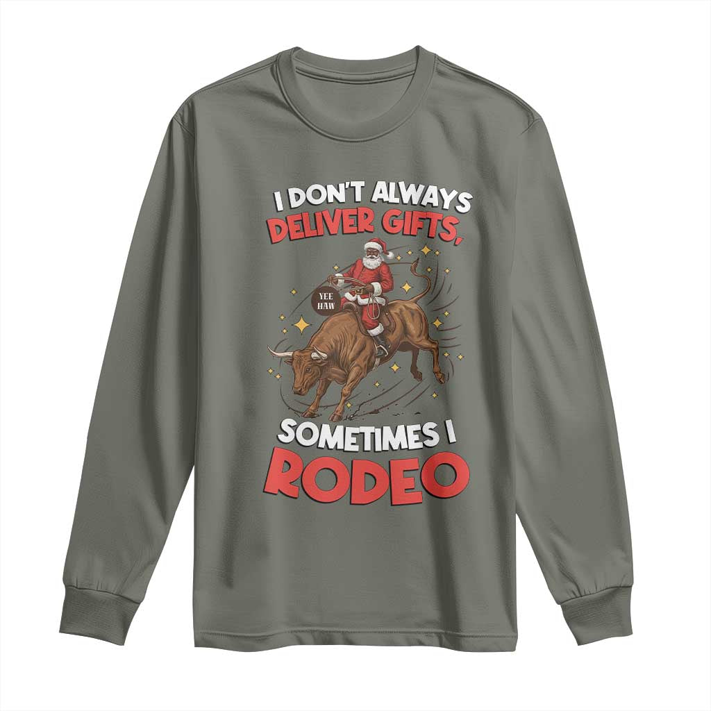 Funny Black Santa Bull Riding Christmas Long Sleeve Shirt I Do Not Deliver Gifts I Rodeo - Wonder Print Shop