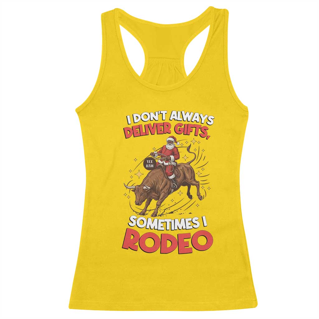 Funny Black Santa Bull Riding Christmas Racerback Tank Top I Do Not Deliver Gifts I Rodeo - Wonder Print Shop