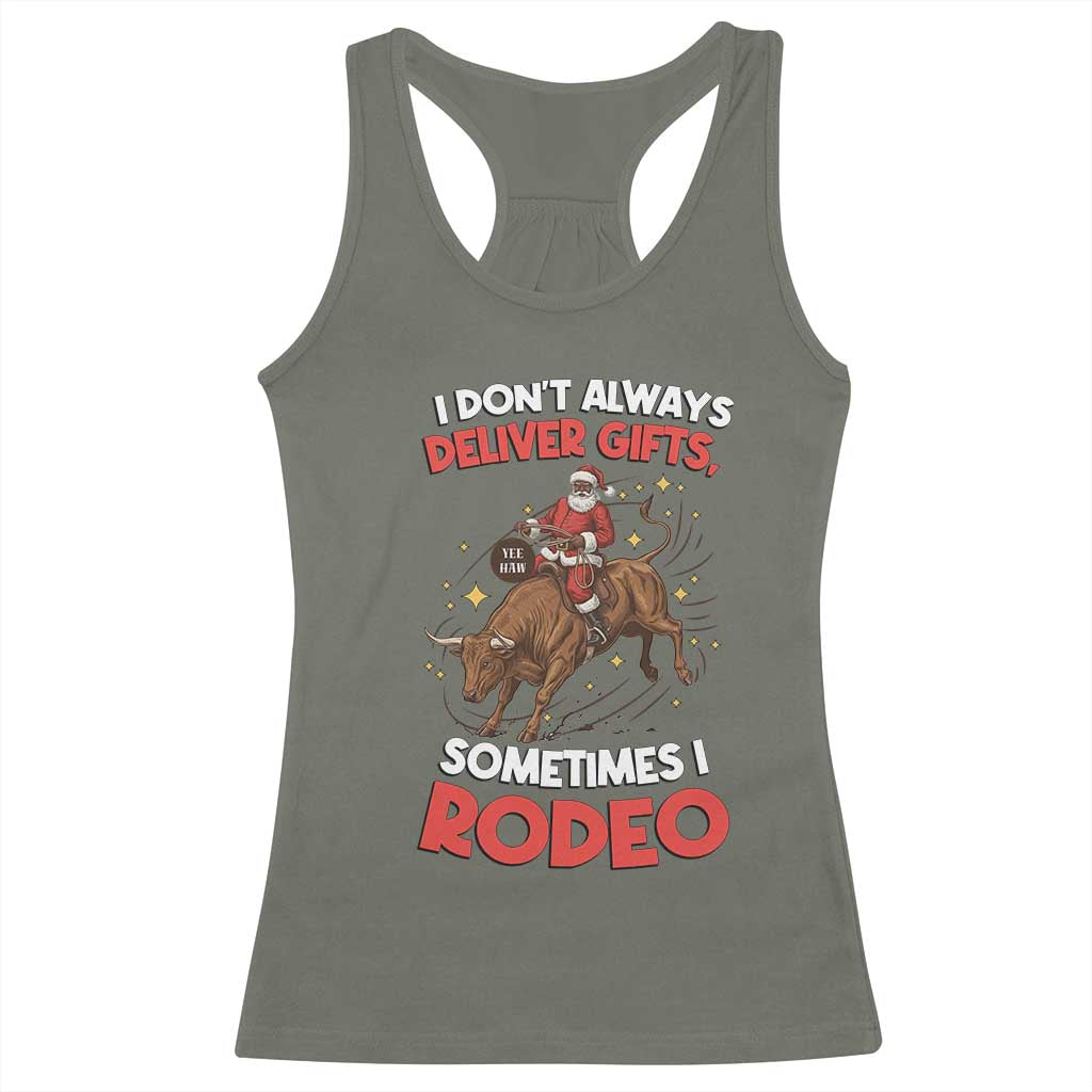 Funny Black Santa Bull Riding Christmas Racerback Tank Top I Do Not Deliver Gifts I Rodeo - Wonder Print Shop
